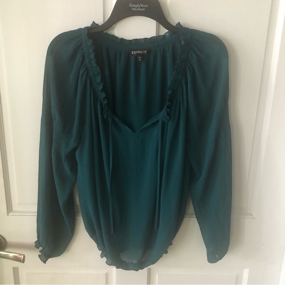 Forest green peasant style top